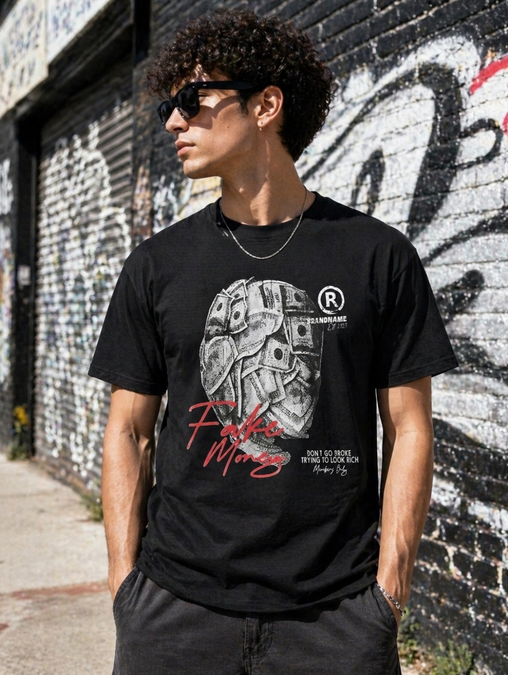 Mens Small Fake Money Graphic T Shirt Black Streetwear Quote Tee Dont Go Broke
